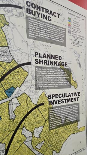 what is redlining? poster closeup describing contract buying, planned shrinkage, and speculative investment as factors of redlining
