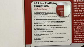 A speech bubble with the title “10 Lies Redlining Taught Me” challenges us to look in the mirror and examine our own responsibility in undesigning the redline.