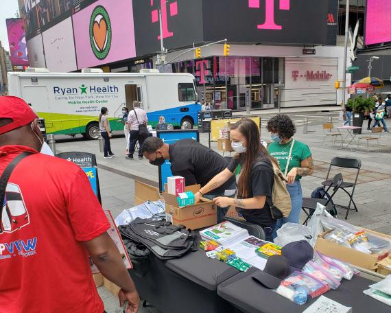 UpNext team handing out ppe and supplies in Times Square