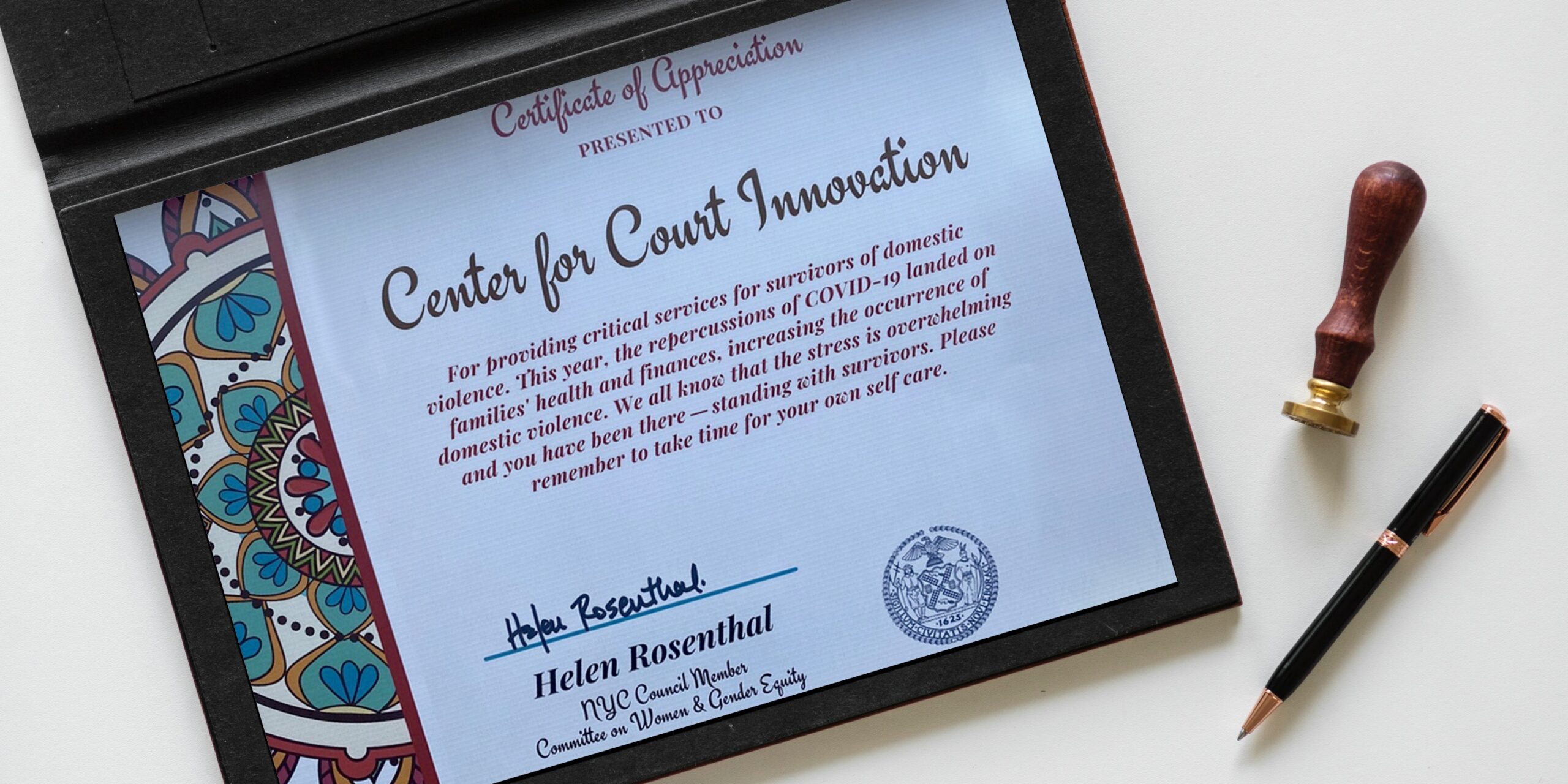 Certificate of Appreciation from New York City Council