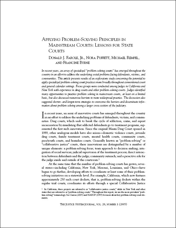 Applying Problem Solving Principles In Mainstream Courts Lessons For Applying Problem Solving Principles In Mainstream Courts Lessons For