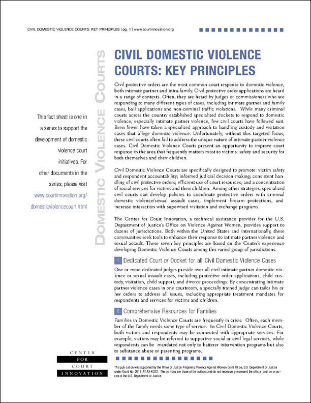 Civil Domestic Violence Courts: Key Principles Center for Justice