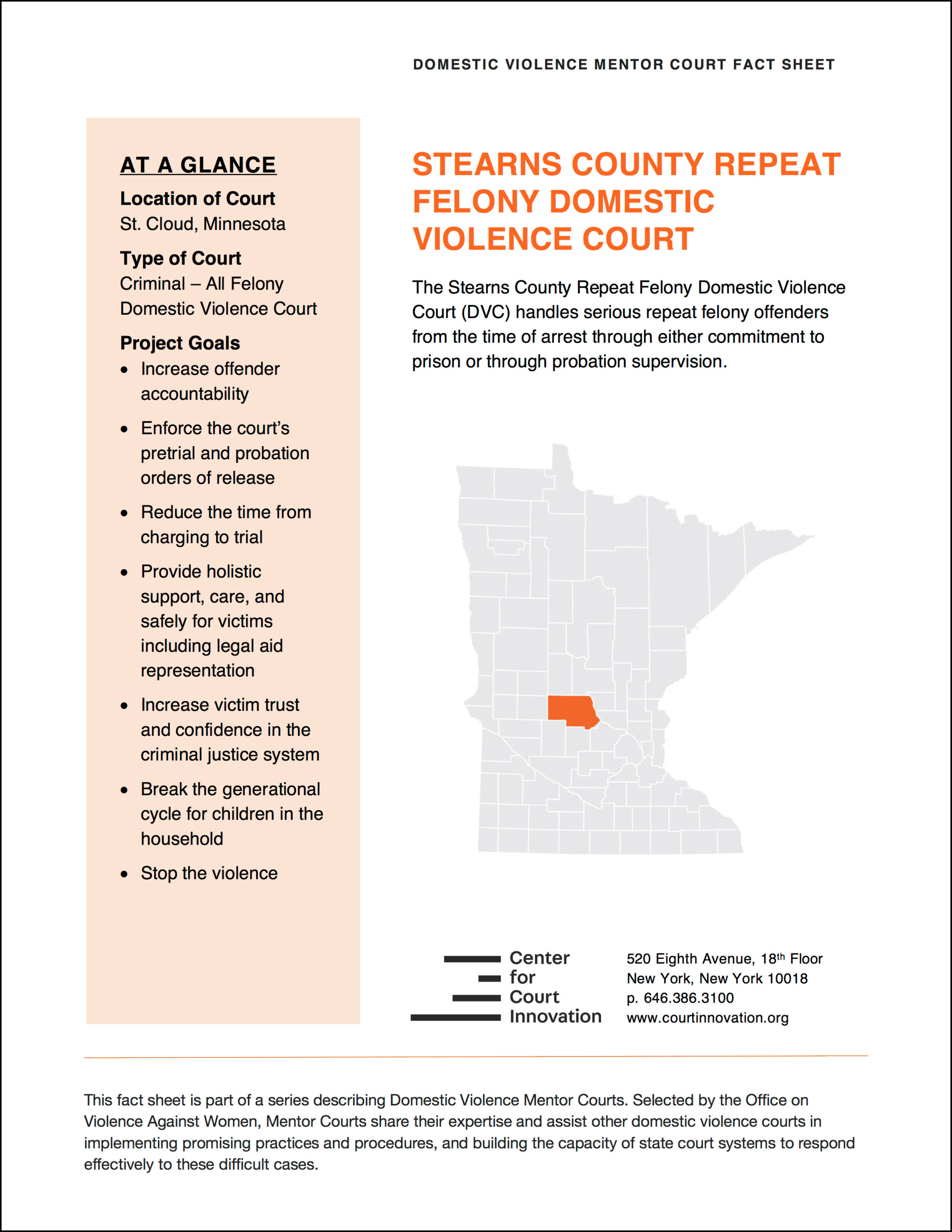 Domestic Violence Mentor Court Fact Sheet: Stearns County, Minnesota Cover