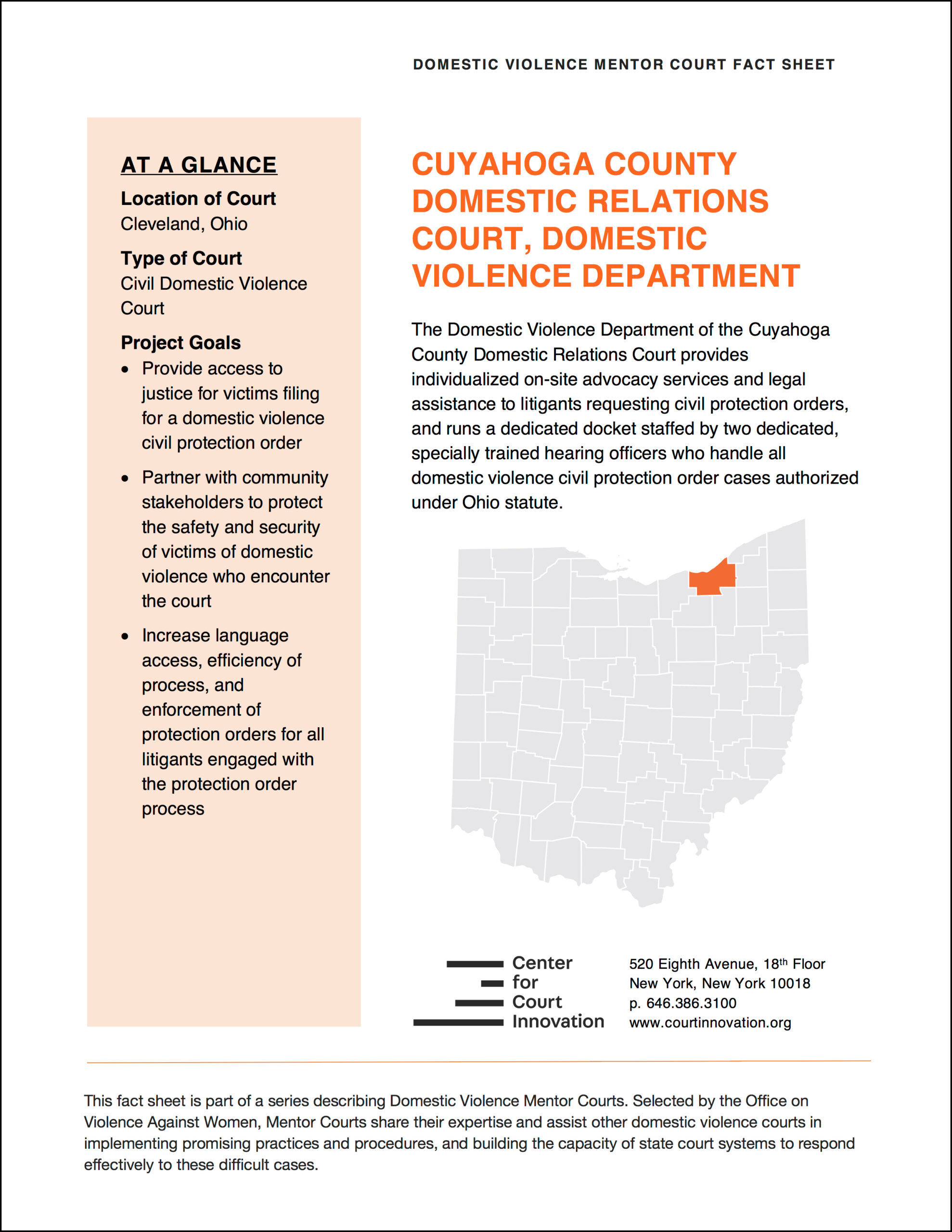 Domestic Violence Mentor Court Fact Sheet: Cuyahoga County Ohio