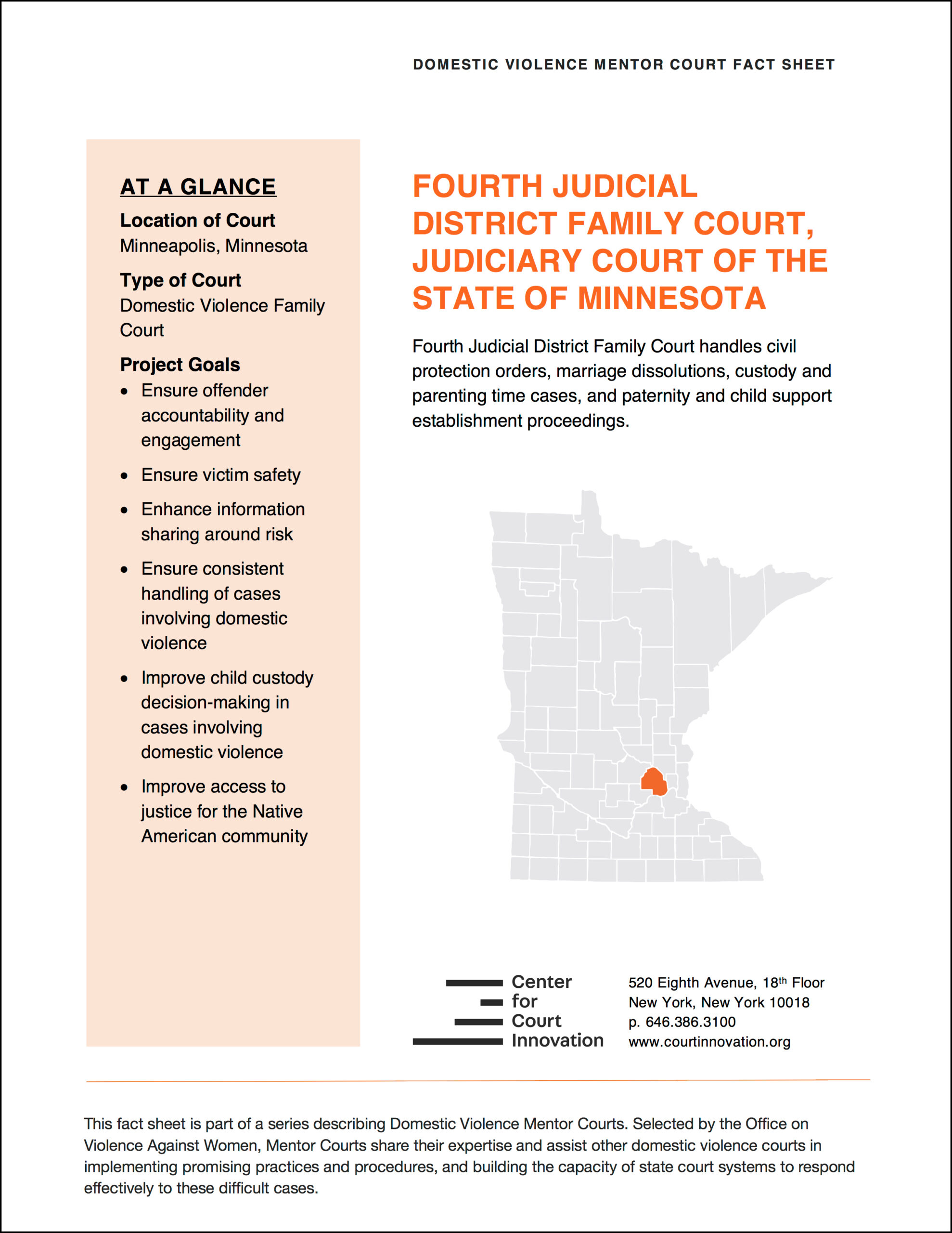 Domestic Violence Mentor Court Fact Sheet: Hennepin County, Minnesota Cover