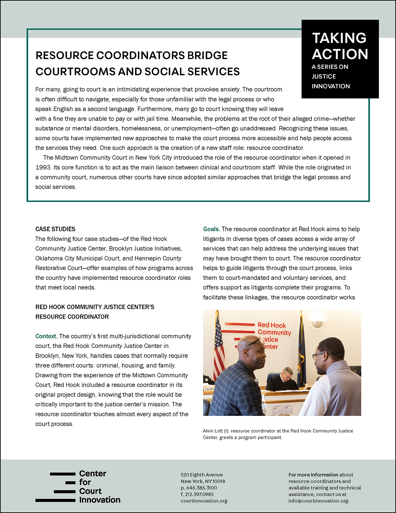 Cover for Taking Action: Resource Coordinators Bridge Courtrooms and Social Services