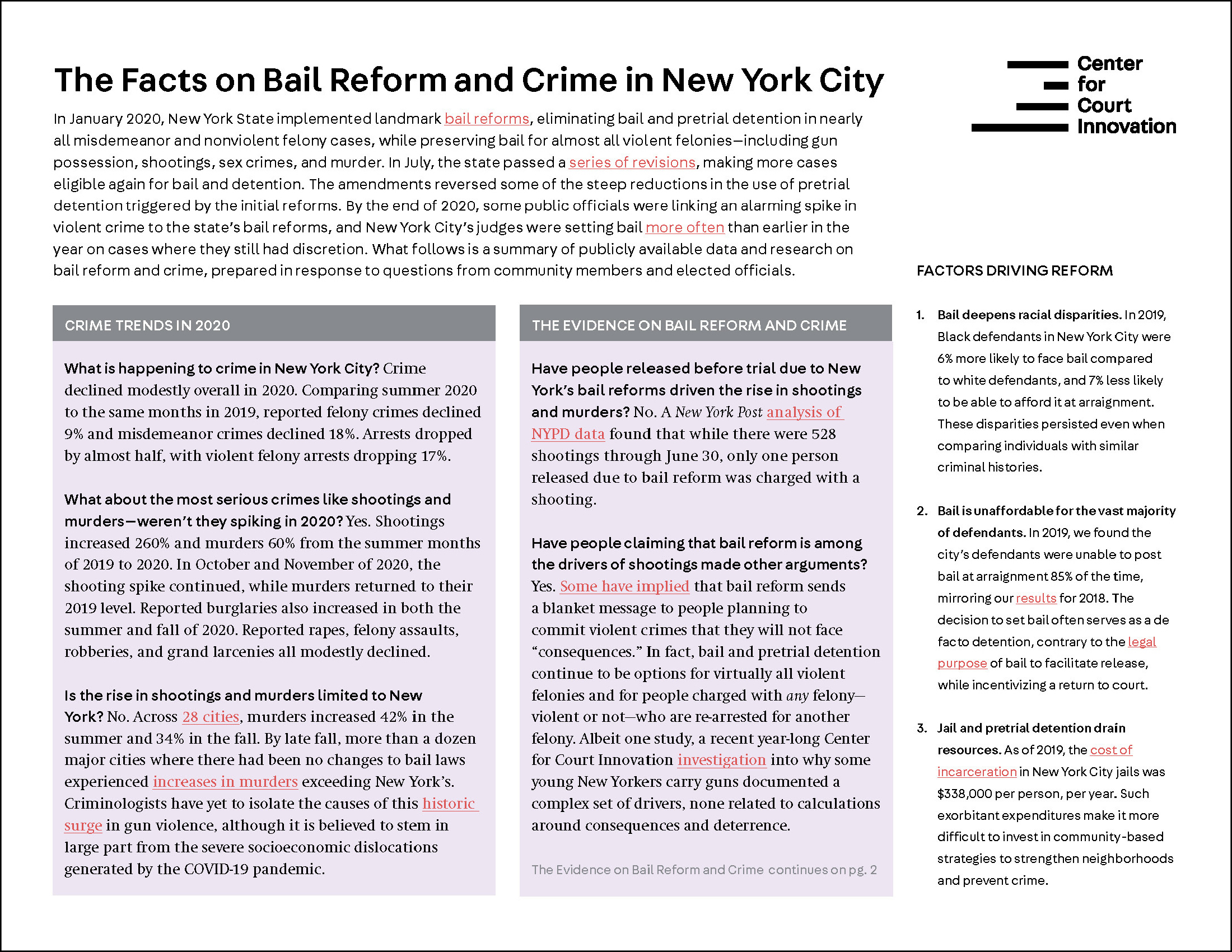 The Facts on Bail Reform and Crime in New York City COVER