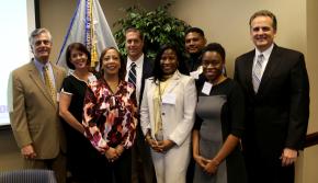 Left to right: Savannah Mayor Eddie DeLoach, Chatham County D.A. Meg Heap, Alexis Bakos of the Office of Minority Health, Dr. David Carney, Patrice Howard of the COPS Office, Capt. Lenny Gunther of the Savannah Chatham Metro Police, Medina Henry of the Center for Court Innovation, and James Durham, Acting United States Attorney for the Southern District of Georgia.