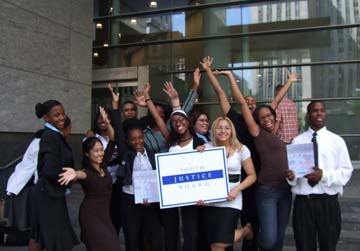 The Board celebrates on the steps of the New York City Family Court