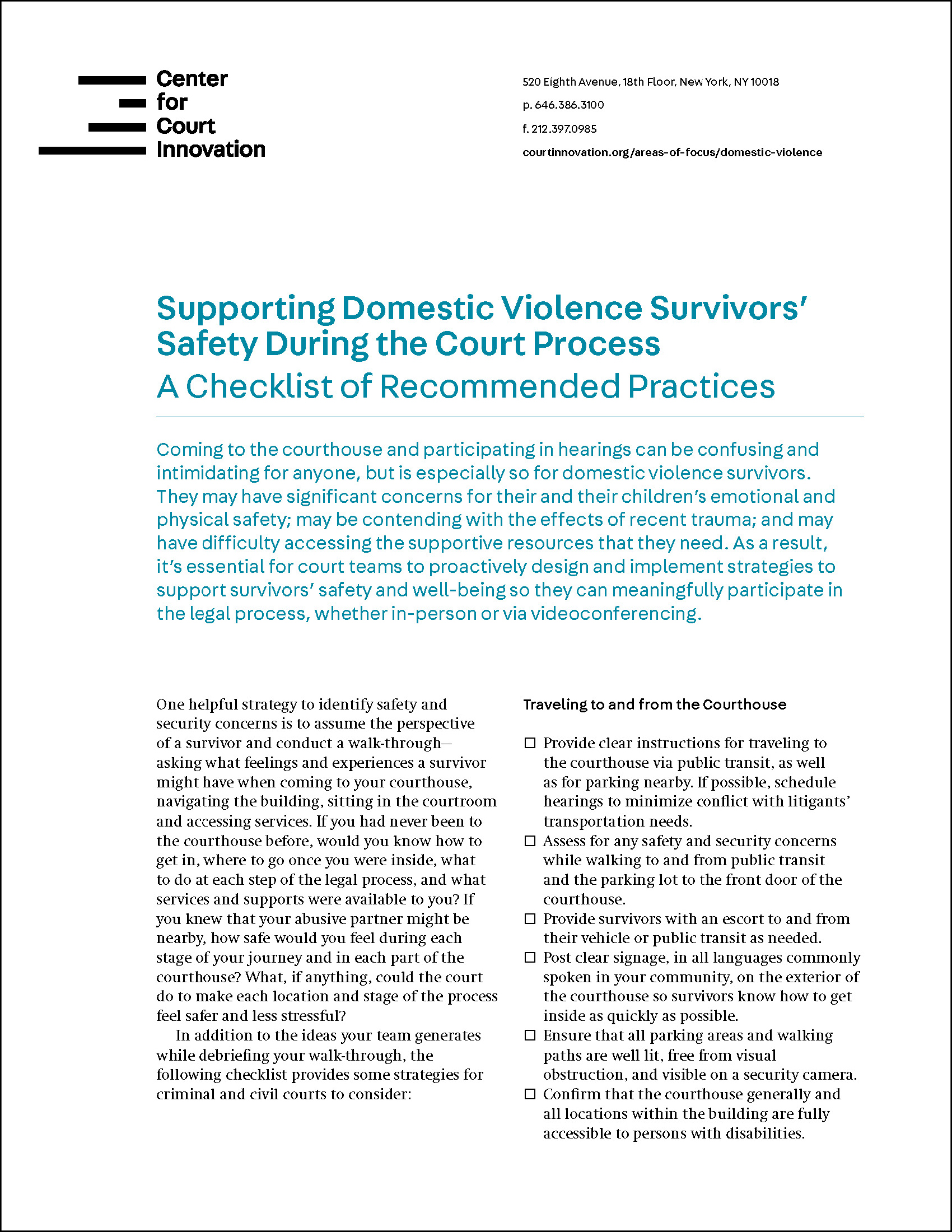 Domestic Violence Survivors' Court Safety Checklist