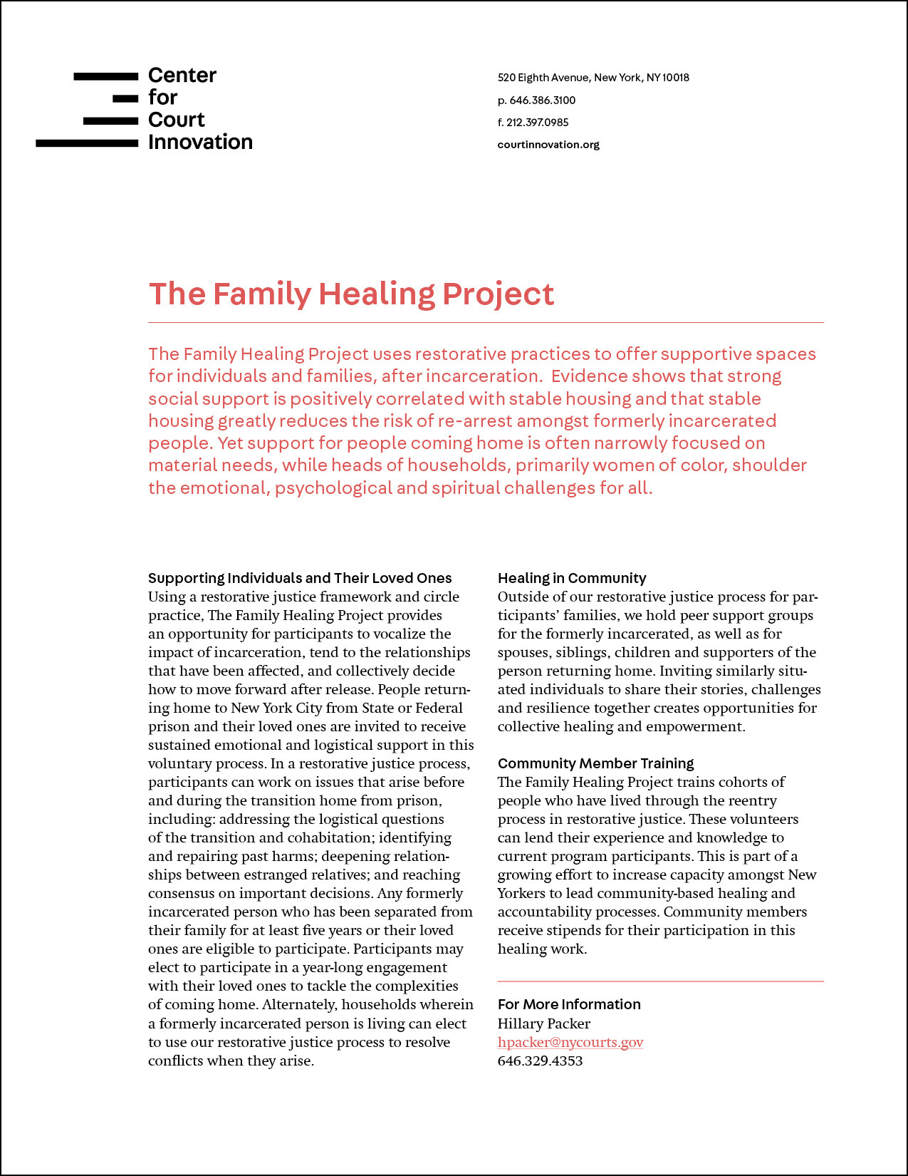 Family Healing Project Fact Sheet Cover
