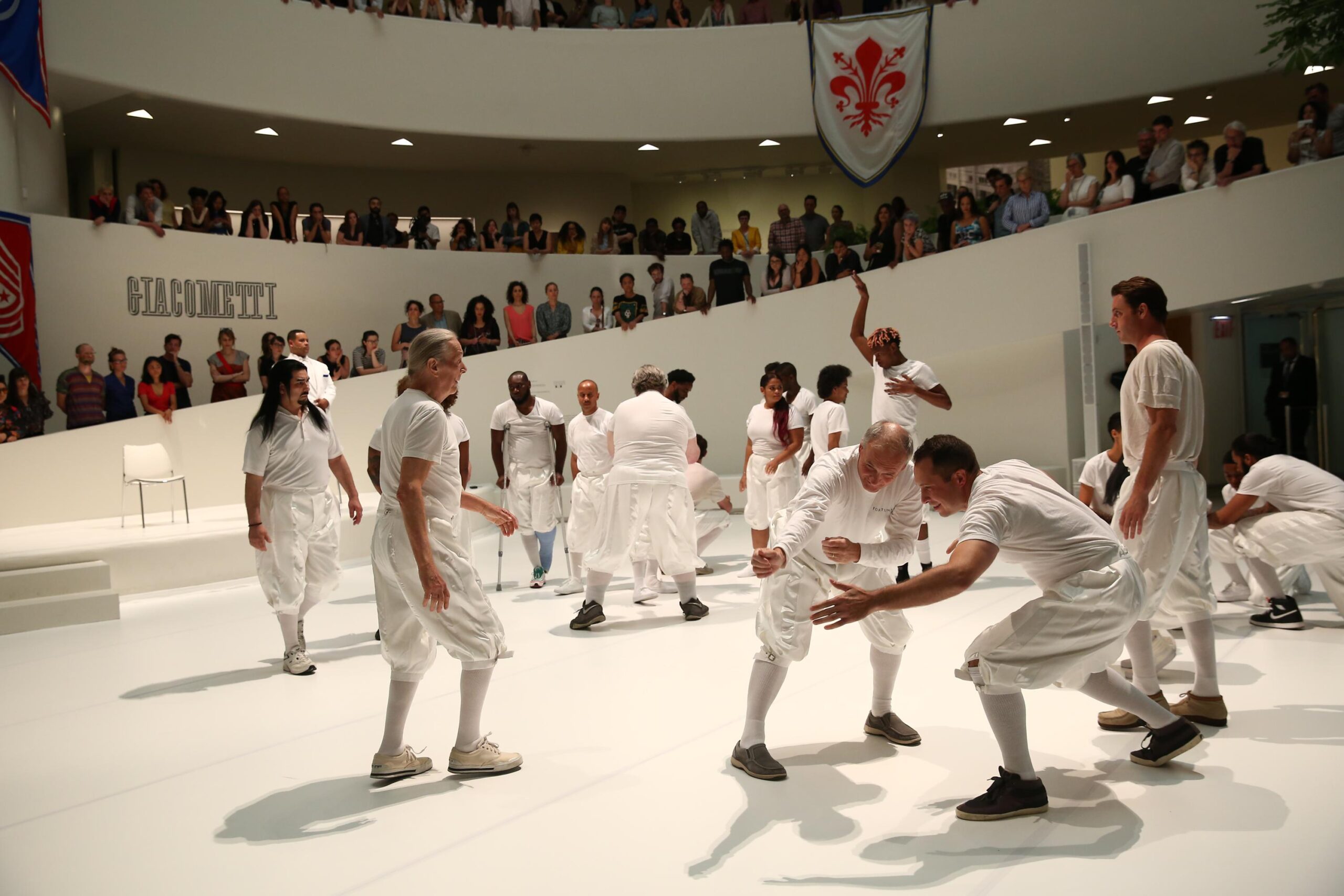 Artist Shaun Leonardo's Primitive Games - performance at Guggenheim Museum, New York, 06/21/18., photo by Paula Court