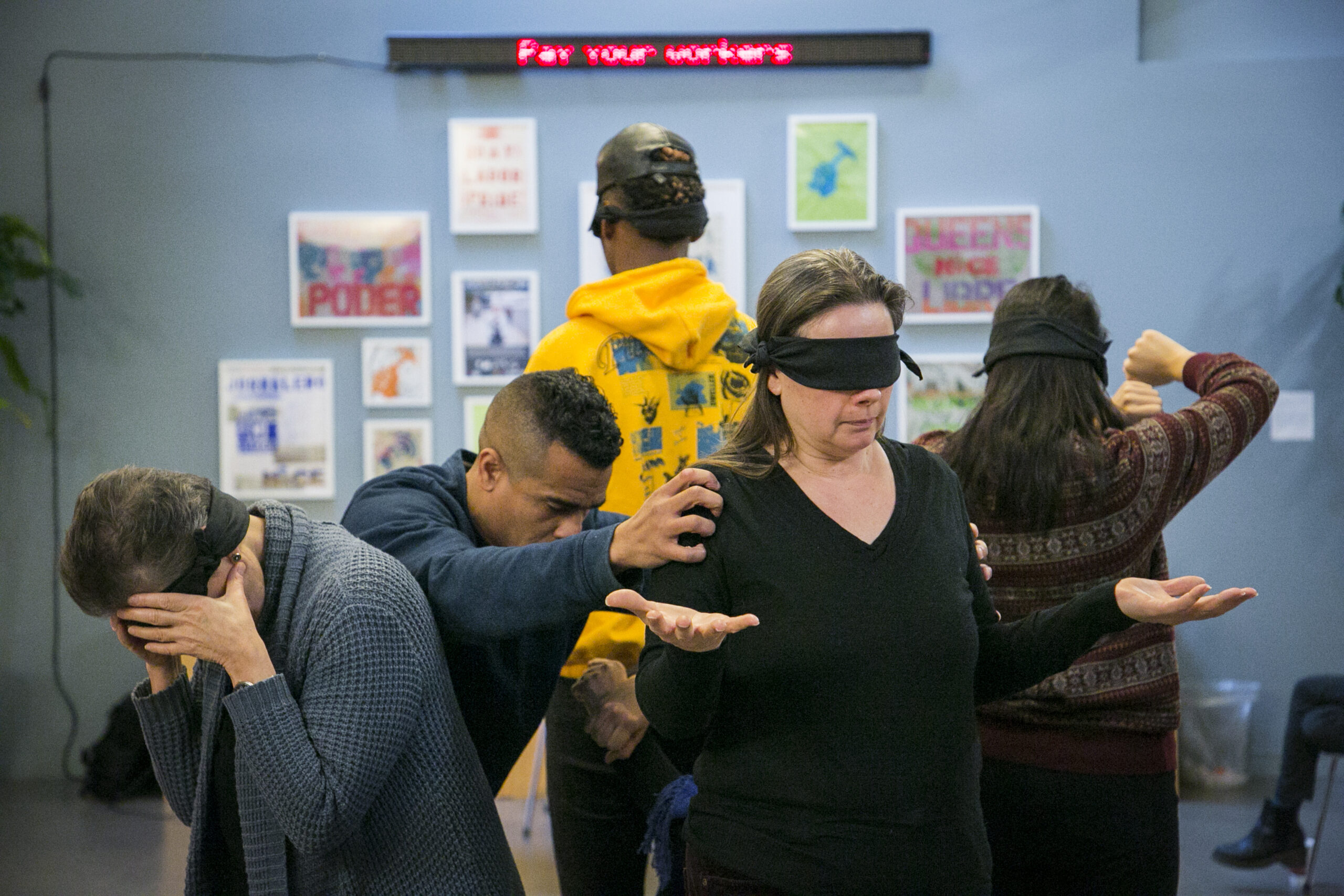 Artist Shaun Leonardo's Testimony #1: Interactions with Police - workshop and performance at The Nathan Cummings Foundation for No Longer Empty: Hold These Truths, 12/16/17, photo by Whitney Browne