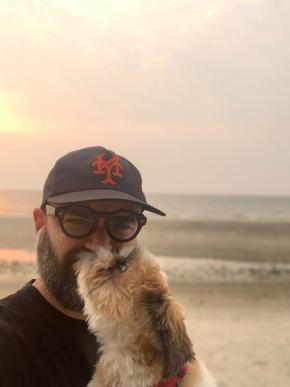 Dave Lucas with Dog on the Beach