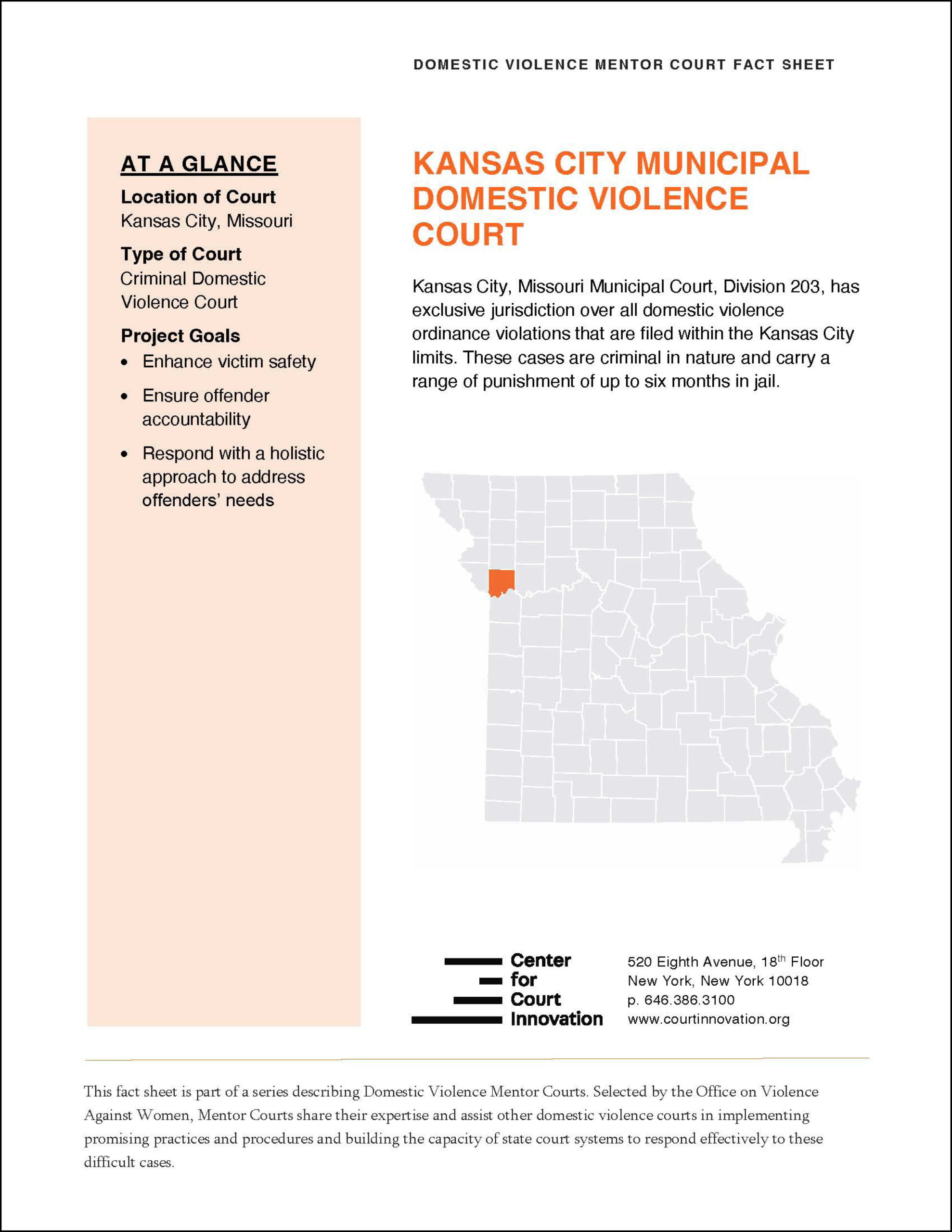 Domestic Violence Mentor Court Fact Sheet: Kansas City Missouri Domestic Violence Mentor Court Fact Sheet: Kansas City Missouri
