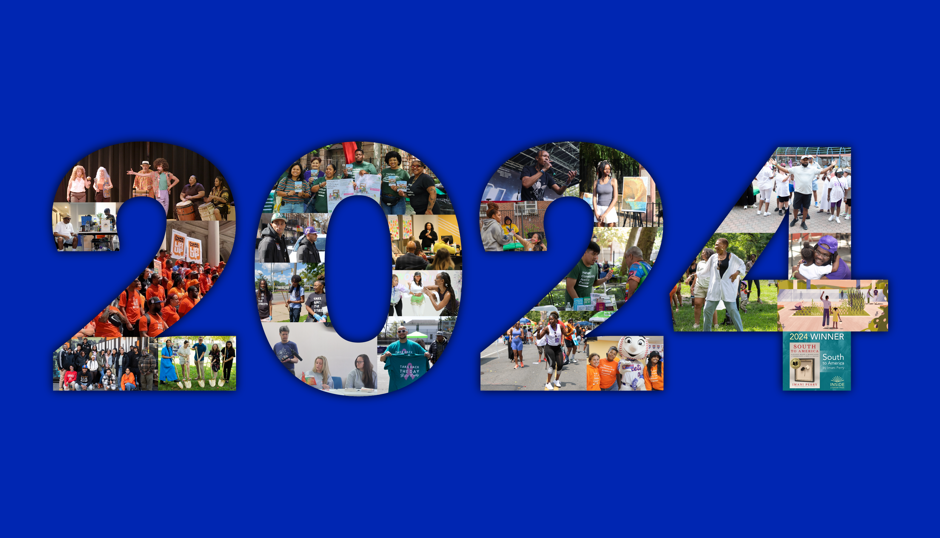 "2024" spelled out in photos from community events, resource fairs, presentations, and team gatherings across the Center.