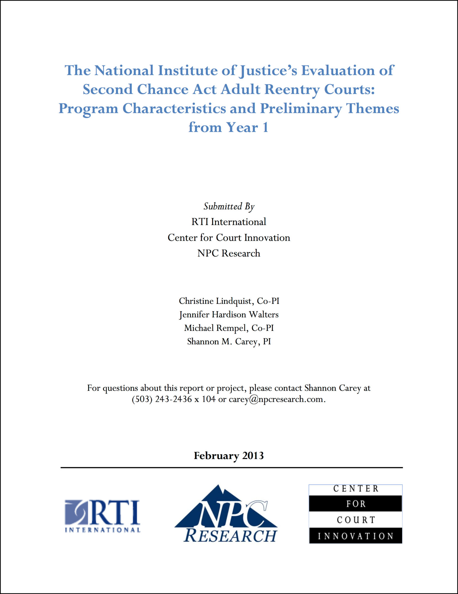 Second Chance Jrt Program The National Institute of Justice’s Evaluation of Second Chance Act ...