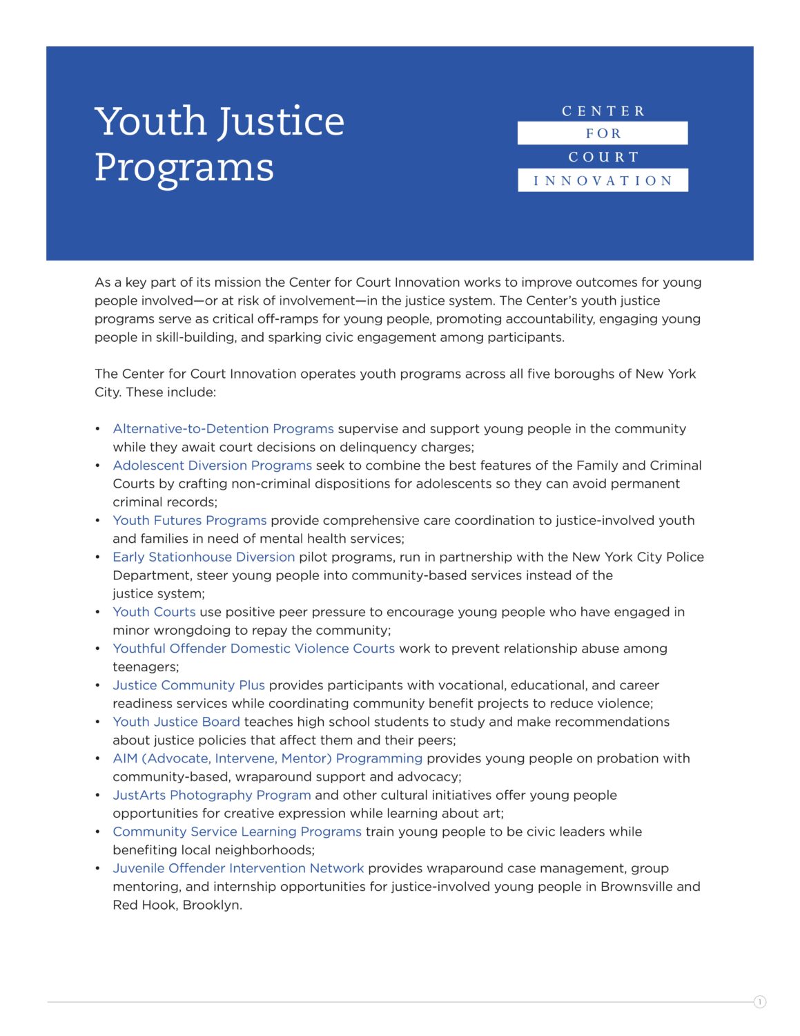 Principles of Youth Justice Programming - Center for Justice Innovation