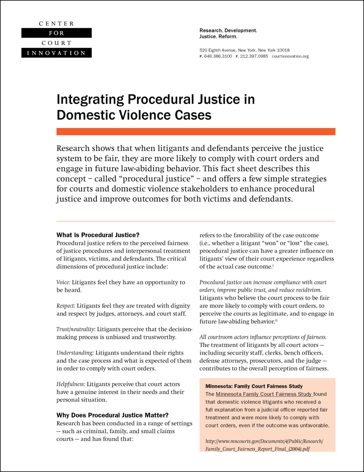 Fact Sheet: Integrating Procedural Justice in Domestic Violence Cases ...