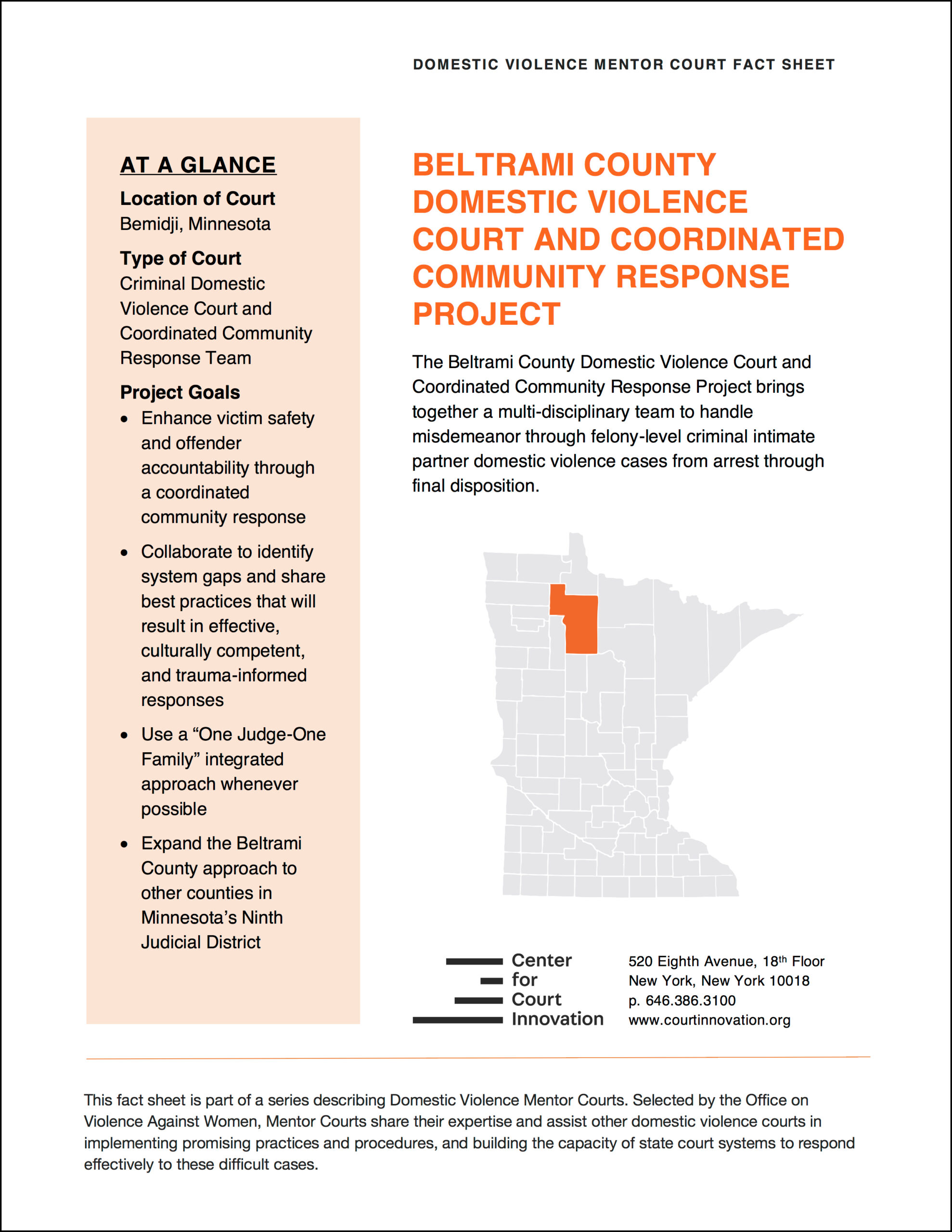 Domestic Violence Mentor Court Fact Sheet: Beltrami County Minnesota