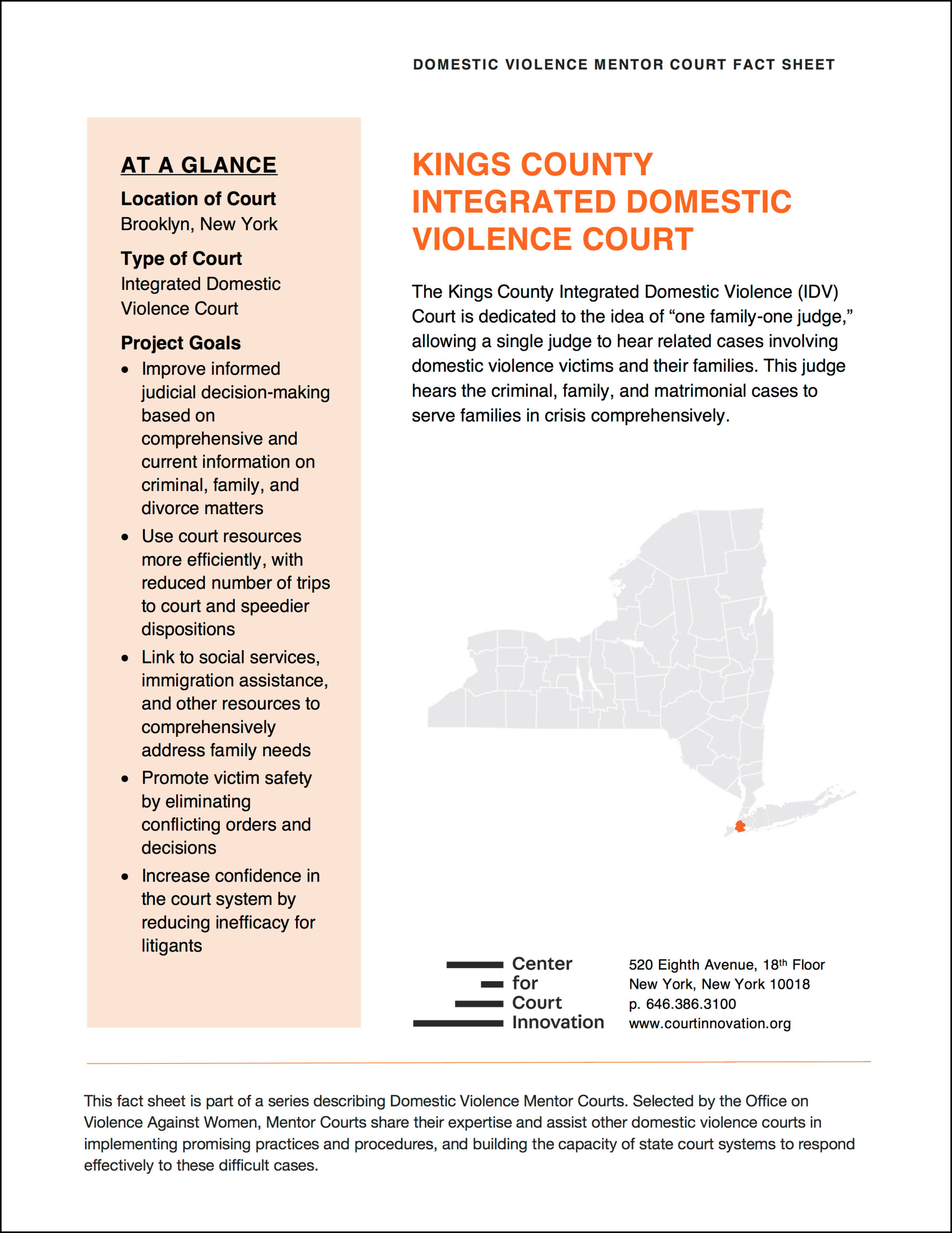 Domestic Violence Mentor Court Fact Sheet: Kings County New York