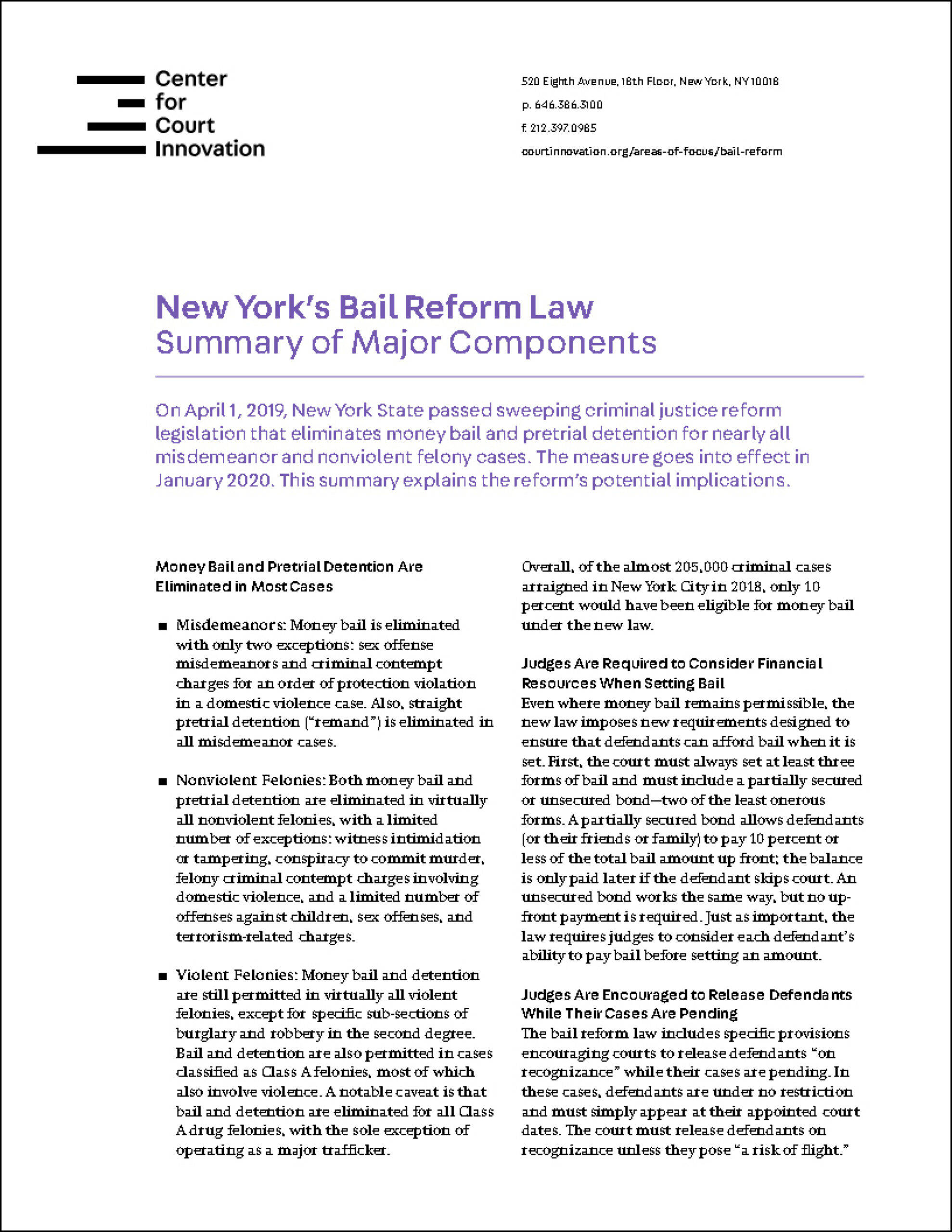 New York’s Bail Reform Law: Major Components and Implications - Center ...