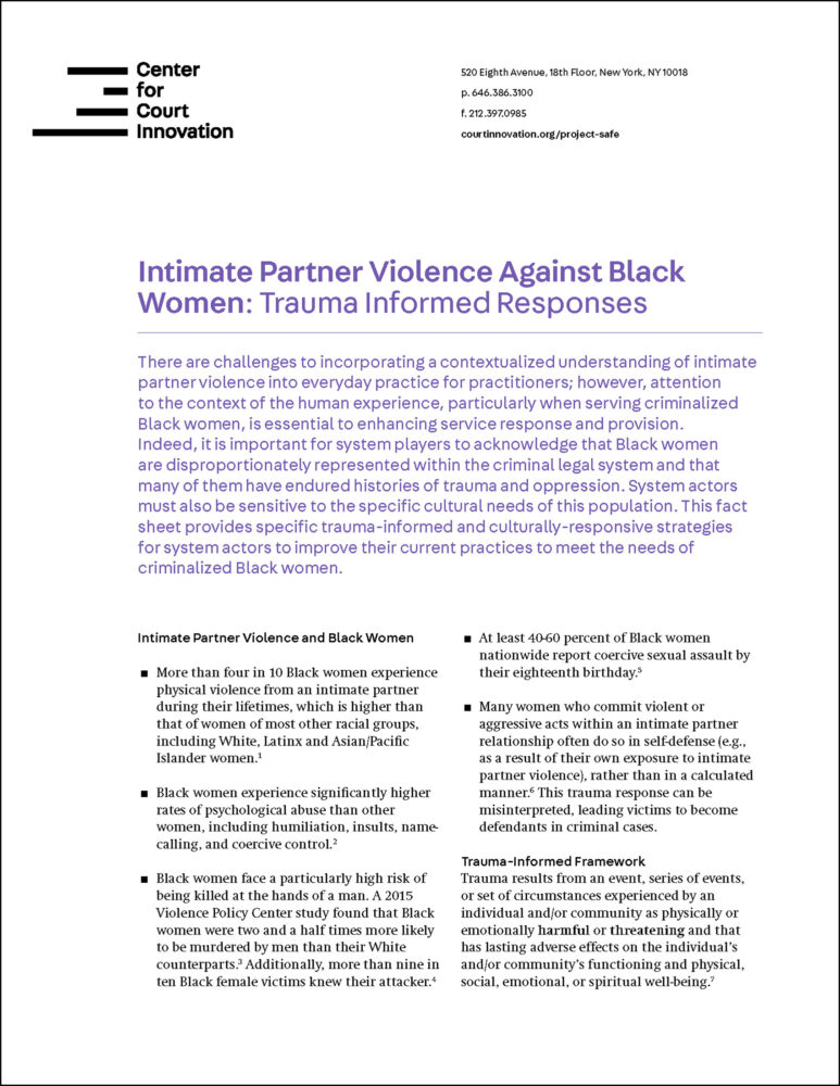 Fact Sheet: Intimate Partner Violence Against Black Women: Trauma ...