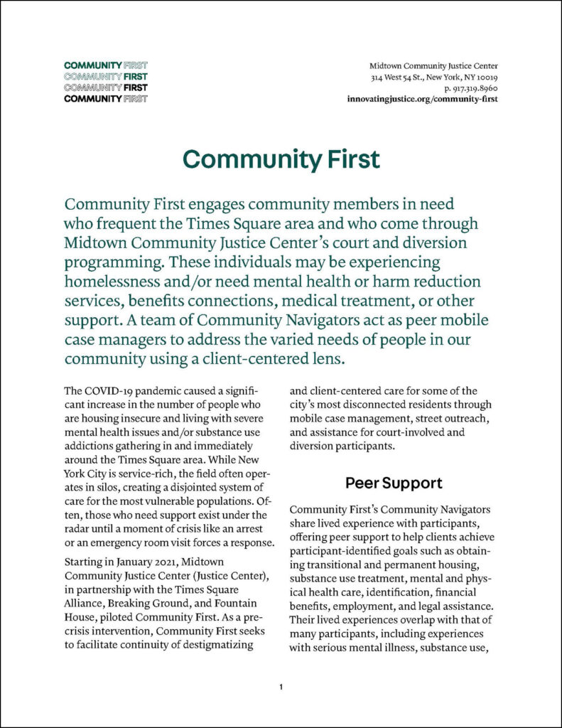 Community Fact Guide Fact Sheet: Community First - Center for Justice Innovation