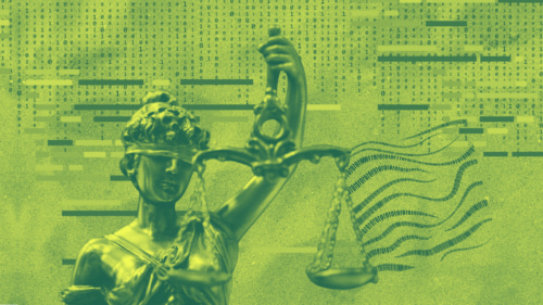 Monochrome design of Lady Justice in greens