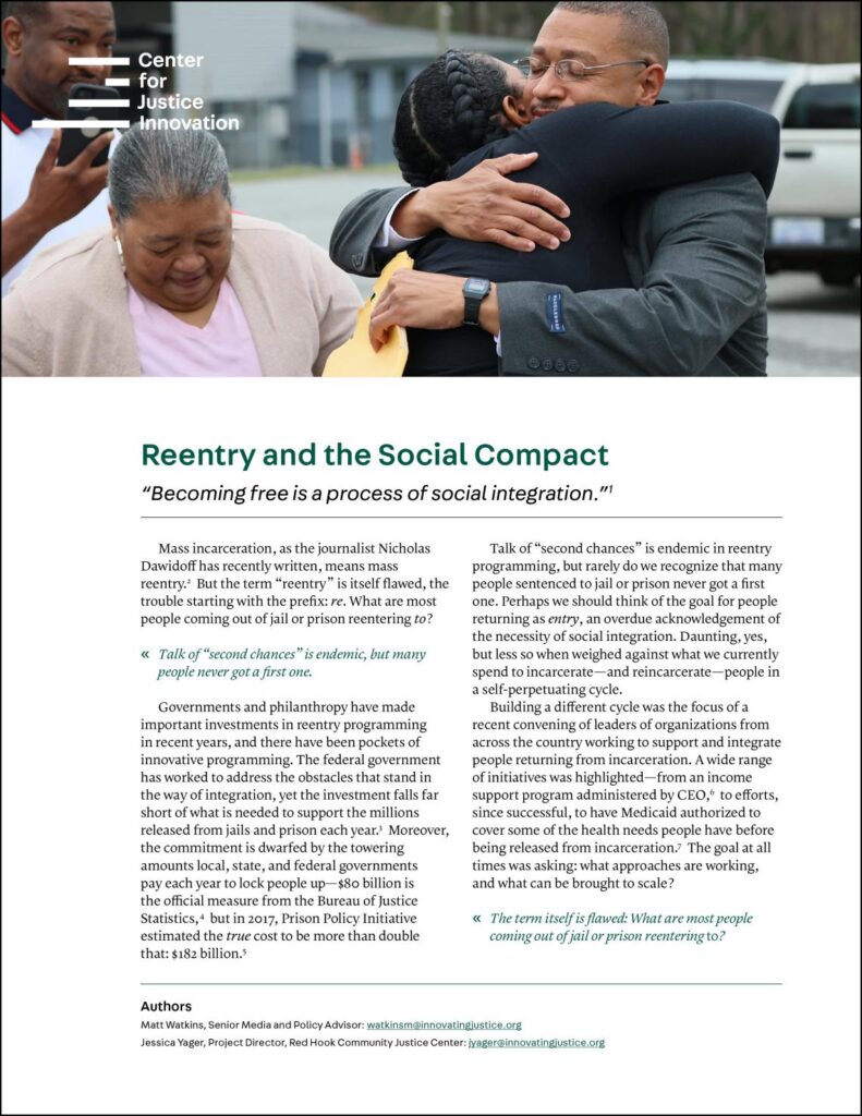 Cover of Reentry Resource with title, header photo and first page of text