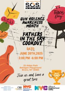 Cookout information and photos of food and activities posted on a flyer with partner names