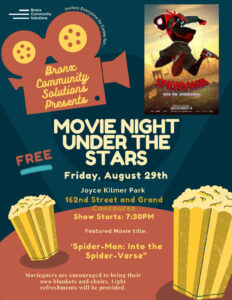 Movie event location, information on a decorated flyer